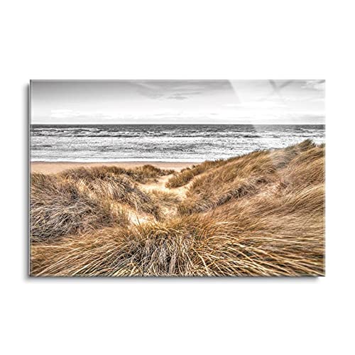 SOULFINE Glass Wall Art, Frameless Tempered Glass Wall Art for Home Decor, 36" x 24", (Beach Dunes)