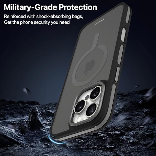 Image of Vaku Luxos Elemento Magpro Back Cover Case for iPhone 16 Pro Max Scratch Resistant Camera Screen Protector TPU Shockproof 10ft Drop Protection Support Mag-Safe Wireless Charging- Grey