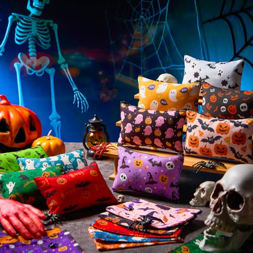 Meanplan 24 Pcs Halloween Makeup Bags Bulk Spooky Cosmetic Bags Horror Storage Zipper Pouch Pumpkin Bat Ghost Spider Portable Travel Purse Toiletry Pocket Organizer for Party Favor Gift (Halloween)4