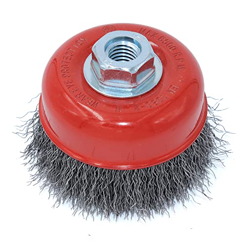 Image of HOYIN Wire Cup Brush,5 /8 inch-11NC for Angle Grinders (72363-4 inch Coarse Crimped0.014)