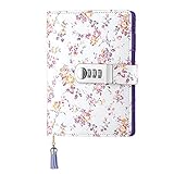 JunShop Floral Password With Lock Diary PU Leather Multi Color Combination Lock Journal (Combination Lock Diary) A6 Refillable Leather Journal/Size:18.5X13.5 CM (Purple)