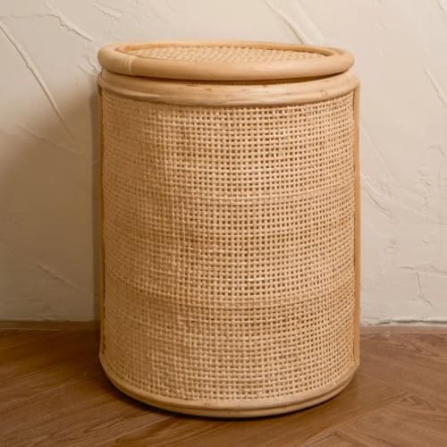 Image of wicker Laundry Basket with Lid| round laundry basket with lid | storage Laundry Hampers(16 inchD, 18 inchH)(Beige)