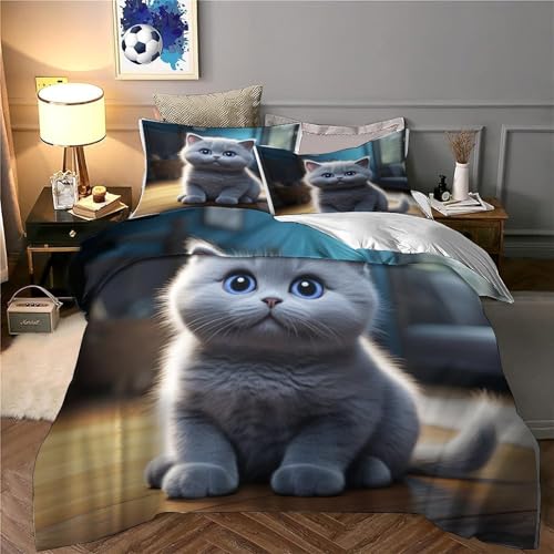 Housse de couette chaton mignon 140x200 parure lit microfibre