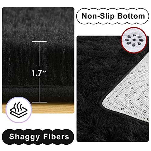 Ompaa Soft Fluffy Area Rug For Living Room Bedroom, 5X8 Black Plush Shag Rugs, Fuzzy Shaggy Accent Carpets For Kids Girls Rooms, Modern Apartment Nursery Dorm Indoor Furry Decor #TOP1