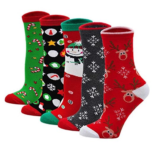 LOFIR Chaussettes de Noël Femmes Fantaisie Chaussettes Bonhomme de Neige, Socquettes Motif à Animaux pour Fille, taille 35-41, 5 paires
