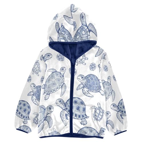 Turtle Pattern with Flowers Toddler Fleece Jacket Girl Boys Hooded Fleece Jacket Coat Warm Outwear Zip-up 3-10T