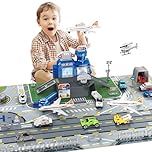 deAO Airplane Toys for Kids with Trucks, Helicopter,Planes, Signs,Fire Trucks Race Cars and Airport Playmat,Great Military Toys Gift for 3 4 5 6 Boys Girls Kids