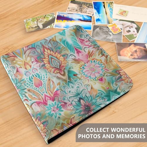 Álbum de fotos Scrapbook adhesivo DIY con patrón floral Ikat pastel, encuadernador de 3 anillos, 40 páginas, tamaño 8x10 miniatura 5