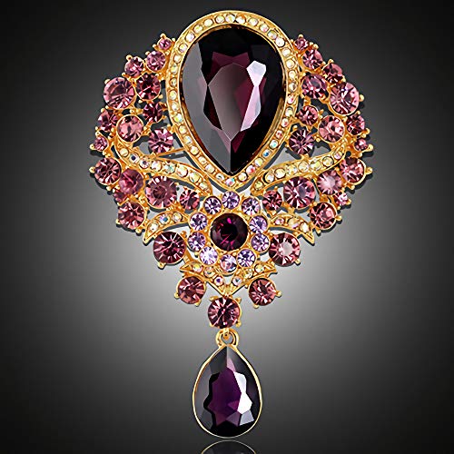 Image of Wedding Bridal Big Crystal Rhinestone Bouquet Brooch Pin for Women (purple)