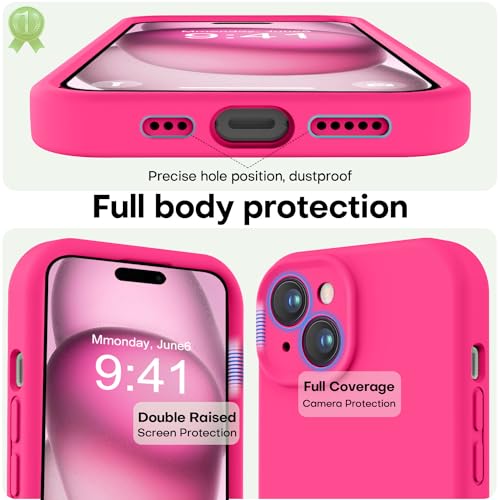 Image of LOVE 3000 Compatible with iPhone 15 Case, [Smooth Silicone Full Coverage Camera] [8ft Drop Protection], Soft Microfiber Lining Full Body Protective Case for iPhone 15 6.1 inch - Hot Pink
