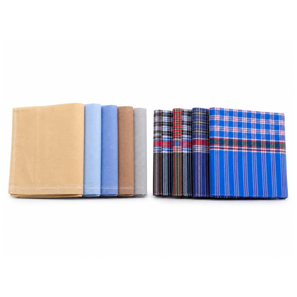 Premium Cotton Handkerchief for Men Combo Pack of 12 | 6 Checkered + 6 Plain Cotton Hankies | 100% Pure Cotton Soft Absorbent Big Size Rumal | Washable Reusable Hand Kerchief for Office & Daily Use-image-32