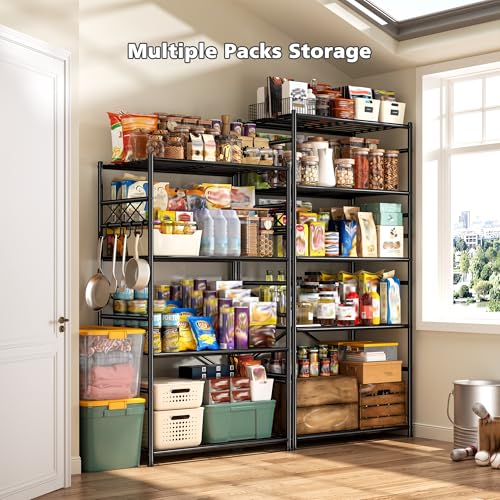 Image of DurayLoly Storage Shelves 5 Tier Capacity,Metaling Shelving with Hooks,Heavy Duty Garage Shelves Unit with Leveling Feet,Wire Shelving for Pantry,Kitchen and Closet,23.6 inch W x 13.8 inch D x 72.4 inch H,500lbs