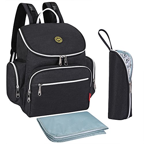 S-ZONE Multi-function Baby Diaper Bag Backpack with Changing Pad and Portable Insulated Pocket (Black)