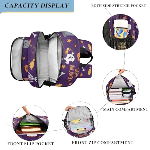 DOMIKING Halloween Skull Graves Purple Kids Backpack for Girls Boys School Backpack for Preschool Middle School Laptop Backpacks Bookbag for Toddler Women Men Work4
