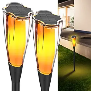hardoll Solar 12 LED Flickering Mashaal Flame Light Self Locking Key Switch Garden Outdoor Pathway Light Waterproof Lamp(Pack of 2)