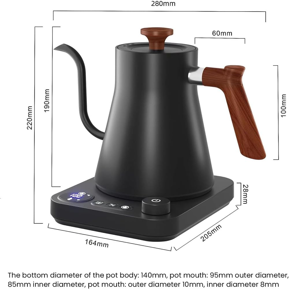 Bollitore Elettrico A Collo di Cigno, Bollitore in Acciaio Inossidabile con Display della Temperatura, Spegnimento Automatico E Controllo della Temperatura, Bollitore per caffè E tè, Teiera A Black