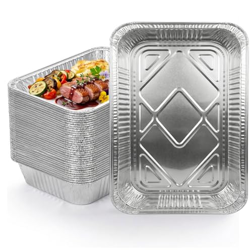 Xinfuquan 15 Piezas Bandejas Aluminio Grandes 4900ml,37x26.5x7cm- Bandejas para Hornear de Papel de Aluminio Cuadradas para Horno, Asar, Vocinar