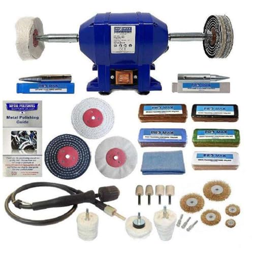 Bench Grinder Metal Polisher 6 250W with 4 Deluxe Metal Polishing Kit Pro-Max