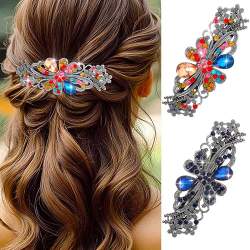 HEREAD Rhinstones Hair Barrette Vintage Crystal Hair Clips Accessories for Women (Pack of 2)