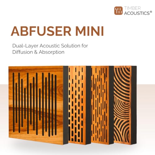 Image of Timber Acoustics Abfuser Mini Acoustic Panel | Diffusion & Absorption | Reduces Echo | For Studios, Home Theatres & Living Spaces | 1ft x 1ft x 2in (Concentric Arcs, Set of 4)