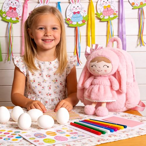 Image of Gloveleya Toddler Backpack Plush Bag with Soft Pink Rabbit Doll Detachable Design 11inches Gift for Baby Girl 2+...