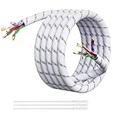 Elecan 18 AWG 9-Conductor Speaker Wire Cable 25 Ft White, 4-Channel Shielded Twisted Pair Stranded Copper Primary Low Voltage Remote Speed Wire,Ultra-Flex&Braided for Trailer Car Marine Audio+15 Ties