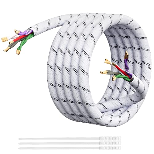 Elecan 18 AWG 9-Conductor Speaker Wire Cable 20 Ft White 4-Channel Shielded Twisted Pair Stranded Copper Primary Low Voltage Remote Speed Wire Ultra-Flex&Braided for Trailer Car Marine Audio+15 Ties