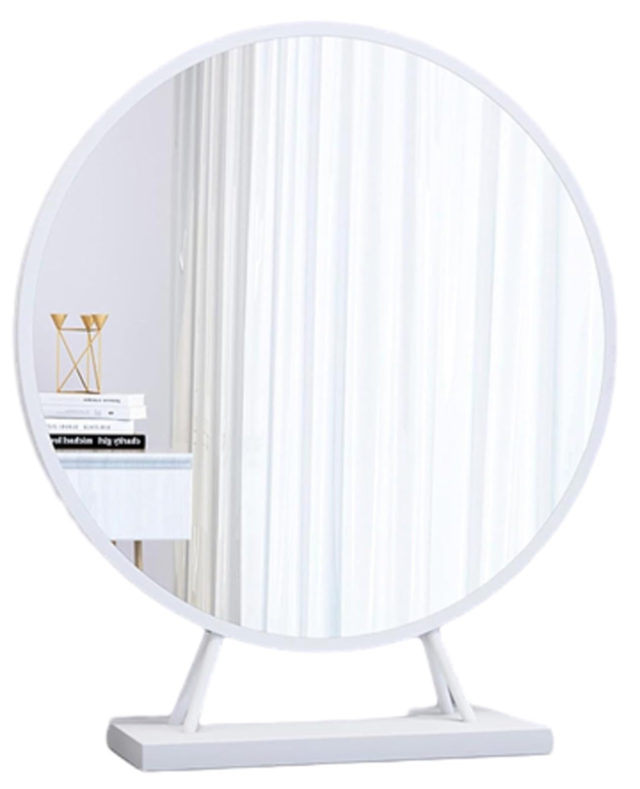 SXFSDOU Round Tabletop Mirror with Stand, Countertop Vanity Mirrors for Bathroom, Dormitory, Makeup, Shaving, HD Freestanding Mirror(White/50cm)
