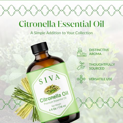 Image of Siva Citronella Essential Oil 4 Fl Oz - for Diffuser, Skin & Hair Care - Ideal for Massage & DIY Blends- with Dropper