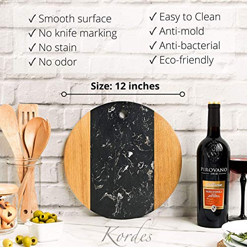 12Inch Marble Cheese Board With Acacia Wood Accent - Charcuterie Board For Two - Round Marble And Wood Cheese Board - Marble Cutting Board #TOP3