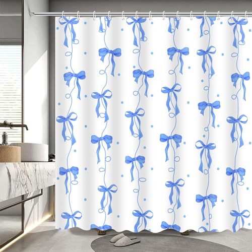 Bow Shower Curtain for Bathroom, Teen Girls Theme, Navy Blue, 72x72 Inches by LYLYCTY - Used condition - Image 5