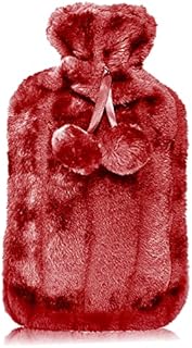 LIFE Hot Water Bottle with Fur Cover and Pom Poms  Large (Purple)