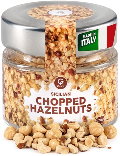 Sicilian Chopped Hazelnuts - Gourmet Topping for Baking, Cooking, and Snacking - Ready to Use Premium Hazelnuts Roasted Nuts - 1.78oz Resealable Glass Jar