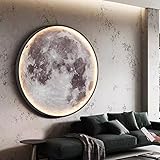 80cm Mond Wandlampe Innen Dimmbar mit Fernbedienung 45W LED Wandleuchte Modern Art Deco lampe Metall und Acryl Wandbeleuchtung Runde Form Ultra dünn Deckenlampe Wohnzimmerlampe groß Mond Deko Lampe