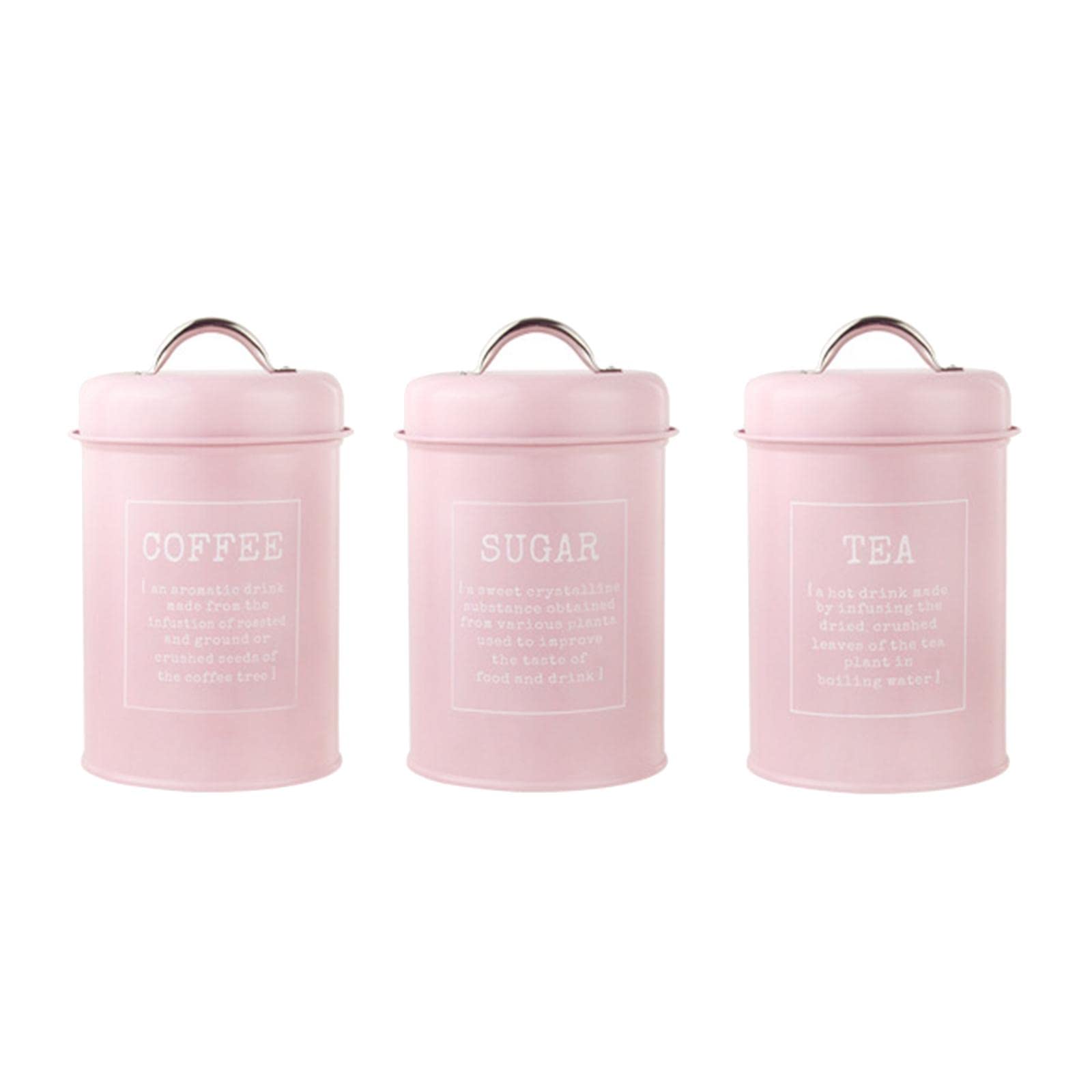 MERIGLARE Juego de Botes de Cocina de Metal, Café, Té, Azúcar, Latas, Contenedores, Frascos de Almacenamiento de Alimentos, Botellas, Capacidad de 1200 Ml - Rosa, Individual