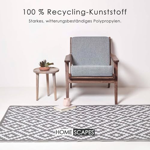 Homescapes Outdoor Teppich wetterfest – Zoe Gartenteppich aus recyceltem Polypropylen, beidseitig verwendbar, grau Gemustert, für Balkon, Terrasse, Garten, Camping & Indoor, 120x180 cm