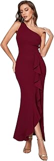 Women One Shoulder High Slit Irregular Hem Summer Formal Maxi Cocktail Party Dress