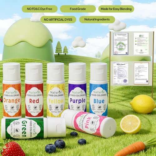 Image of Natural Food Coloring for Cake Decorating 7x20ml, Cherrysea Vibrant Large Capacity Rainbow Liquid Colors FD&C & Artificial Dye Free Formula for Baking Cookie Buttercream, Frosting & Slime