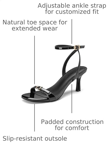 Athlefit Black Kitten Heels for Women Square Toe Stiletto Sandals Size 6.5 — view 3