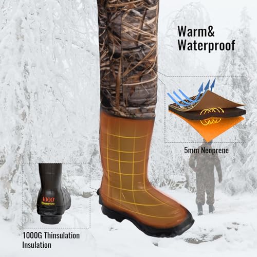 8 Fans Hunting Waders with 1000G Insulation Rubber Boots, Neoprene Chest Wader, Waterproof Bootfoot Fishing Waders for Men & Women (Next Camo Evo(s), 10)