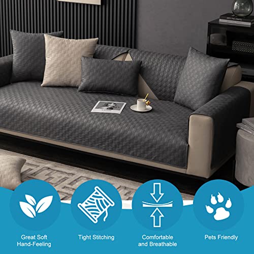 VanderHOME Waterproof Sofa Towel Solid Color Sofa Cover,Furniture Cover Protector,Four Season Non-Slip Sofa Cover for Dogs and Children 70 * 210cm-Grey-Backrest cover(1 PC ONLY) - Image 4