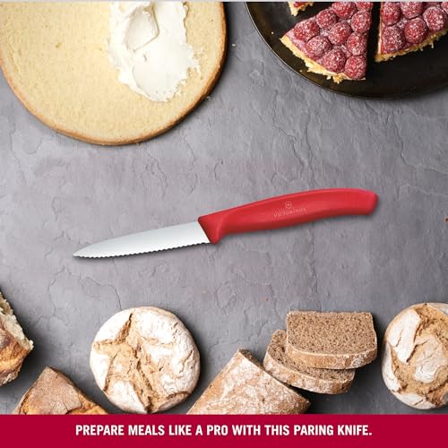 Image of Victorinox Swiss Made, Stainless Steel Swiss Classic Paring Knife, 8 cm, Wavy Edge with Pointed Tip, Professional and Household Use, Kitchen Tools & Items, Red, 6.7631.C1 | Multipurpose Knife