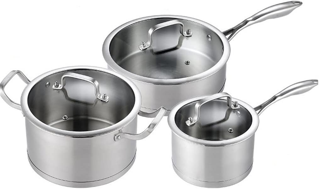 3 Cookware 6 Pieces Stainless Steel Cooking Casserole Set Pot Milk Pan Wok Home Kitchen