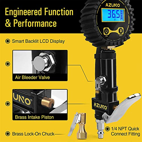 image for AZUNO Digital Bicycle Tire Inflator Gauge with Auto-Select Valve Type 