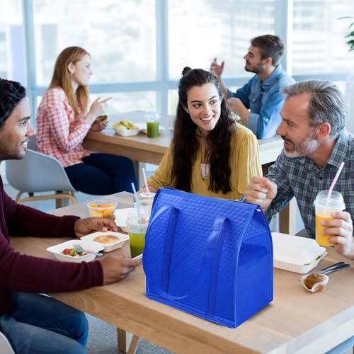 12 Pcs Insulated Bags Large Reusable Shopping Thermal Cooler Tote Bags for Grocery Food Delivery with Zippered Top for Hot or Cold Storage (Blue,Black)