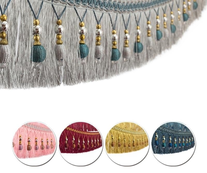 Finiture con frange e nappe con perline da 3 metri - Elegante decorazione for tende in poliestere con palline di pon pon for decorazioni for la casa fai da te(Gray)