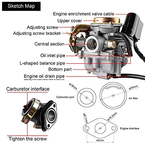 YAOBLUESEA 18mm Roller Vergaser + Ansaugstuten für Rex RS 400/RS 450/RS 460/GY6 50cc/GY6 60cc Inkl. E-Choke