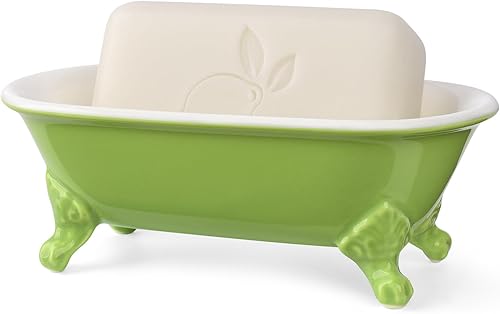 Miniatura 17 de Jabonera decorativa de cerámica en miniatura con forma de bañera con patas de garra de 6.5 pulgadas, soporte para esponja de cocina y bandeja de