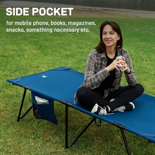 EVER ADVANCED Camp Bed for Adults Folding Camp Beds with Side Pocket Heavy Duty Camp Cot Enlarged Camping Cot Bed with Carry Bag Portable Camping Beds for Outdoor Office Guest Loads 200KG Blue - Image 4