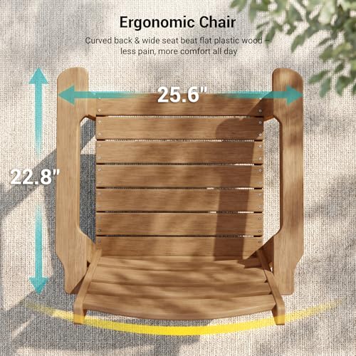 Image of HDPE Outdoor Dining Chairs Set of 2 | Weather Resistant Patio Stackable Chairs for Garden, Backyard, Lawn and Poolside, Teak